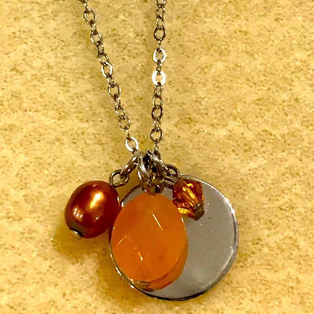 Sterling Pearl and Yellow Stone Necklace